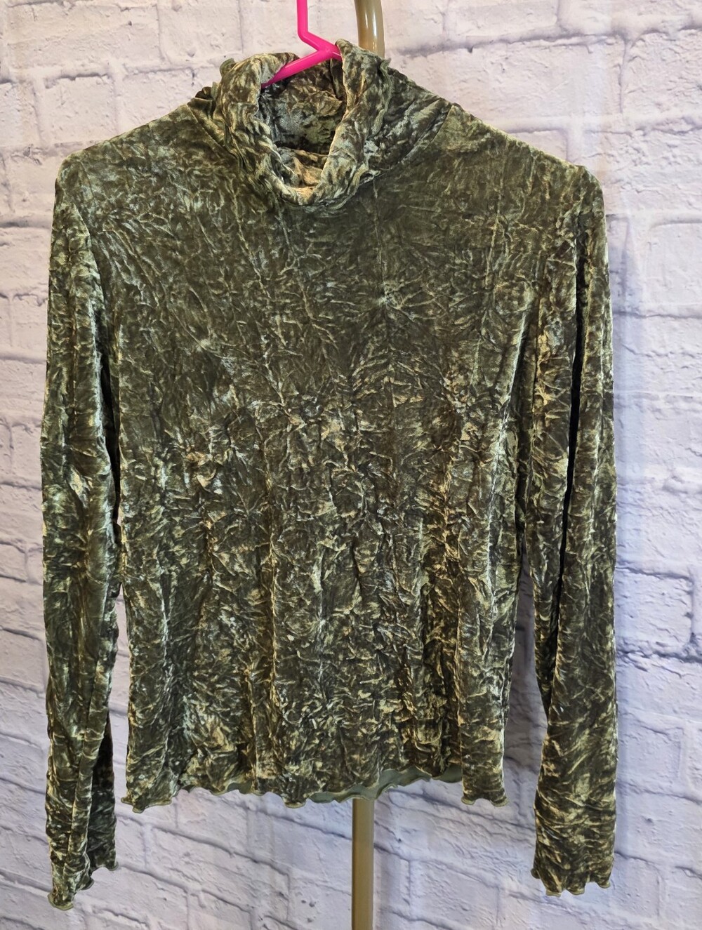 SnoSkins Crushed Velvet Turtleneck Size M Loden Green Made in USA